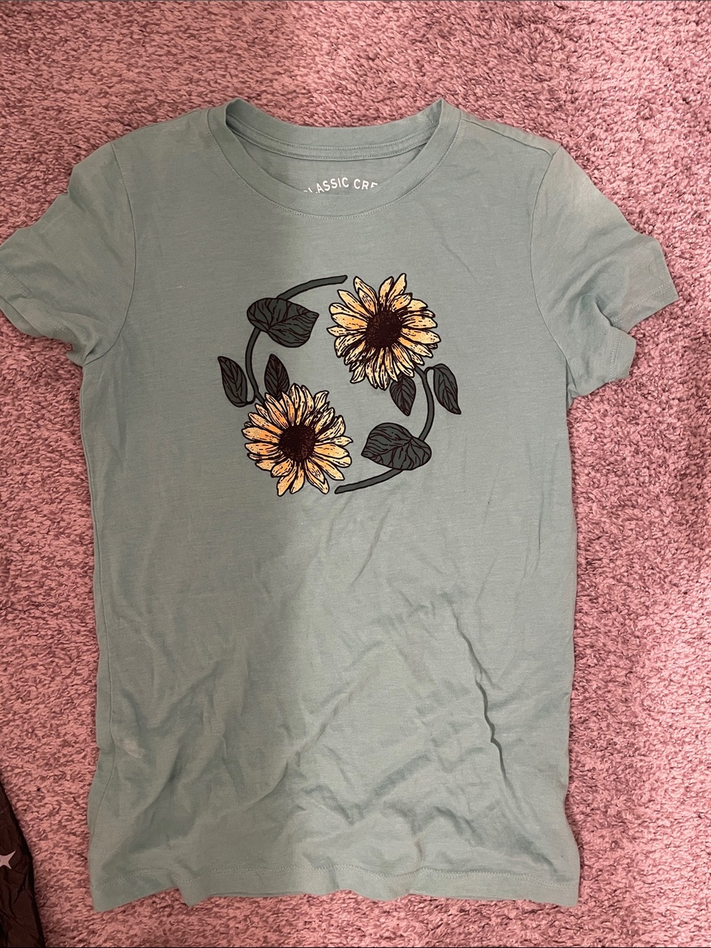 Aeropostale Classic Crew Women's Sage Green Sunflower Graphic Tee medium